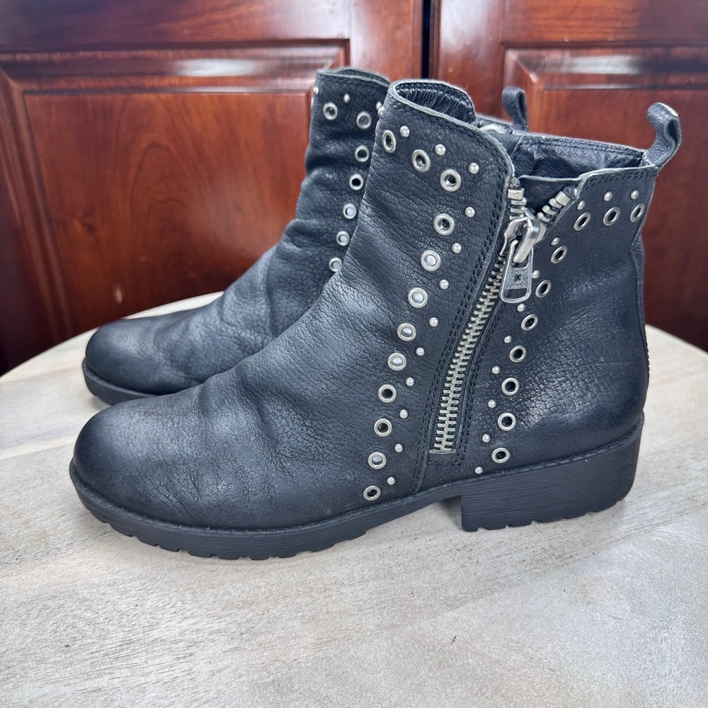 Lucky Brand Womens Black Studded Ankle Boots Side Zip Moto Booties 8.5 - Picture 4 of 14